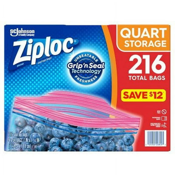 Ziploc Storage Quart Bags with Grip 'n Seal Technology (216 ct.)