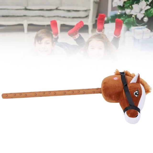 Plush Stick Horse,70cm Stick Horse Plush Handcrafted Hobby Horse on A Stick, 2 Sound Effect Plush Horse Stick Toy with Neighing Sounds, Stick Hobby Horse Riding Toy
