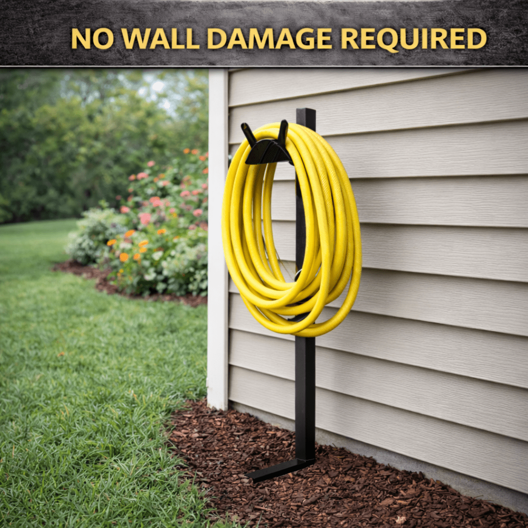 Garden Hose Holder - Upgraded Water Hose Hanger Holds 125ft, Heavy Duty Freestanding Garden Hose Reel Hanger for Outside Yard & Lawn (Standard)