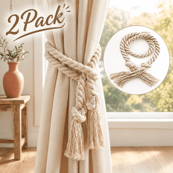 Gaoxin Curtain Tie Backs, Natural Cotton, Set of 2, 31.5 in Each, for Housewarming, Home Decoration