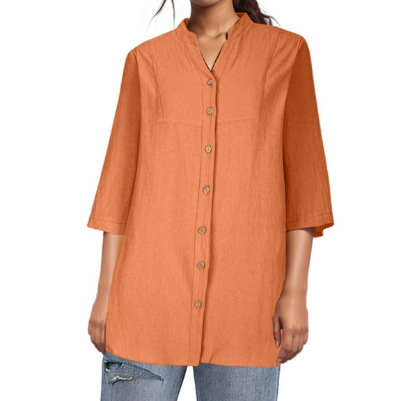 Women's Casual Loose Fit 3/4 Sleeve Linen Shirt Stylish Breathable Summer Top For Everyday Wear
