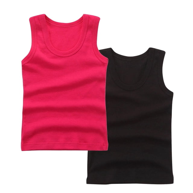StSilkitty 2 Pack Tank Tops for Boys Girls Cotton Solid Color Sleeveless Round Neck Blouses Soft Breathable Top