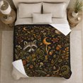 thumbnail image 5 of Black Woodland Wildlife Flannel Blanket for Forest Animal Art Fans, Living Room and Reading Nook Home Decor Birthday Gift with Soft Vintage Raccoon Owl Autumn Leaf Motif, 5 of 9