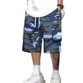 thumbnail image 3 of Men's Camo Cargo Shorts with Multi-Pockets - Loose Fit Drawstring Walking Shorts - Mid-Length Casual Work Shorts for Summer Outdoor & Hiking Blue S, 3 of 7