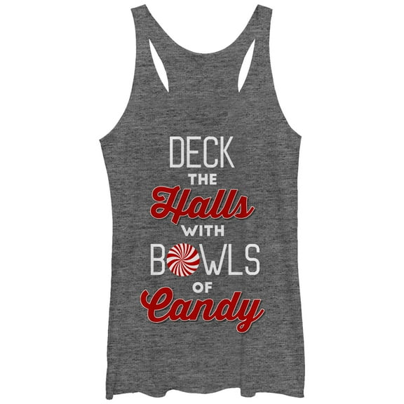 Women's CHIN UP Christmas Candy Deck the Halls  Racerback Tank Top Gray Heather X Large