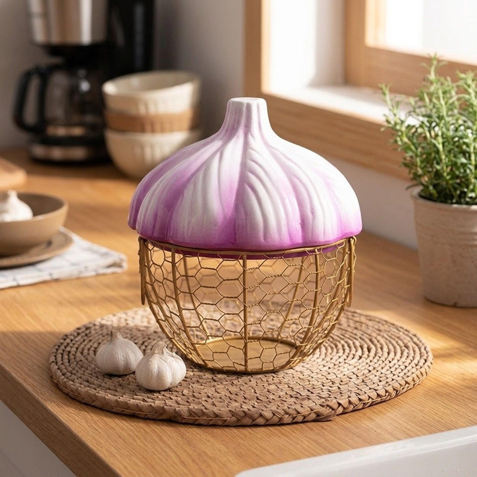 Fiocias Ceramic Holder Breathable Portable with Lid Egg Basket for Fruit Home Pantry Purple