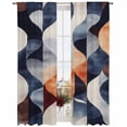 thumbnail image 2 of Navy Blue Burnt Orange Semi Sheer Window Curtains 84 Inches Long, Geometric Retro Abstract Rod Pocket Voile Silky Chiffon Curtain Light Filtering Drapes for Living Room, Kitchen, 52"x84", 2 Panels, 2 of 9