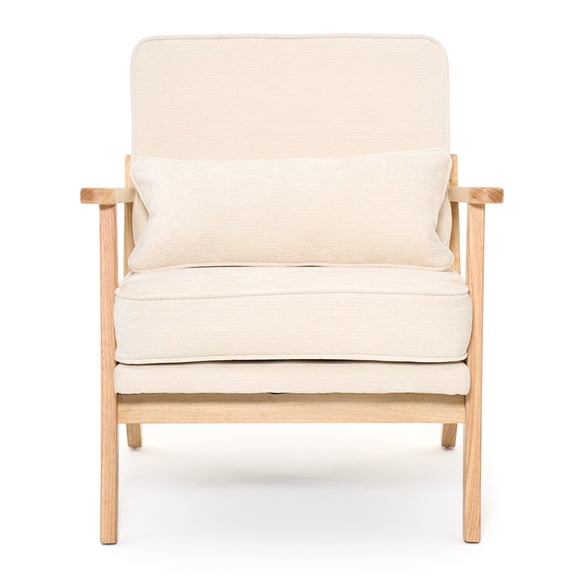 Xukmct Modern Armchair with Pillow and Wood Frame, Upholstered Accent Chair Club Chair for Living Room, Bedroom, Office, Beige