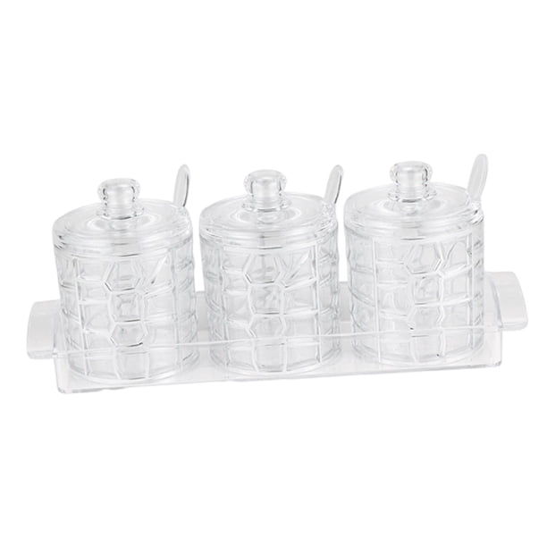 Tarro de acrílico para especias y condimentos con tapa y cuchara para almacenamiento en la cocina Clear 3 piezas