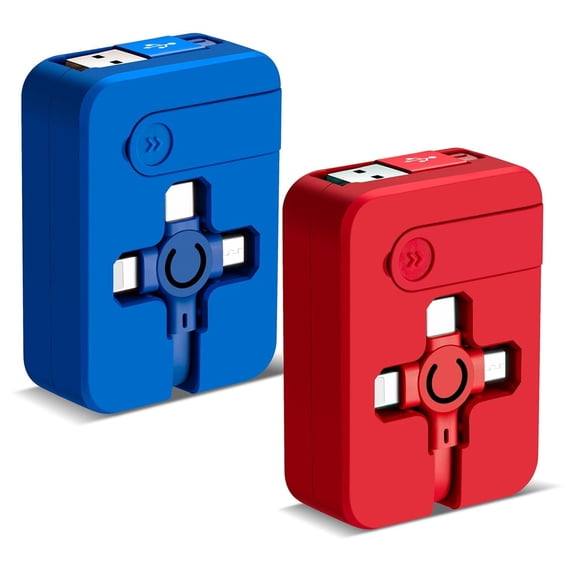 3 in 1 Multi Charging Cord, 3A 2Pack Retractable Multi Charger Cable with IP/USB C/Micro Ports, Phone Holder, Multiple Fast Charging Cable for Cell Phones, iPhone, Samsung,Tablets More