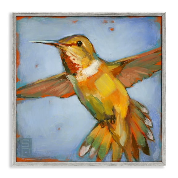 Stupell Industries Farmhouse Hummingbird on Blue Gray Framed Giclee Art, 12 x 12, by Stacy D'Aguiar