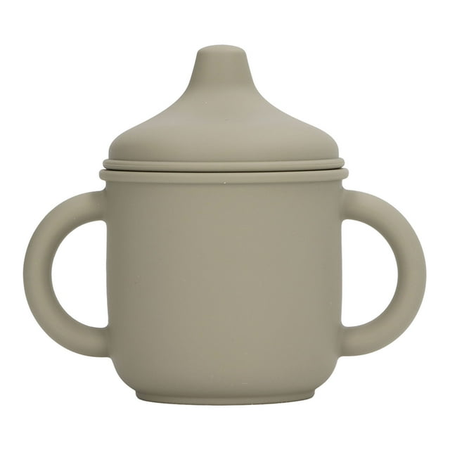 Vaso de silicona a prueba de derrames, apto para lavavajillas y microondas, con asas y tapa con pico, para bebés y niños pequeños, color verde.