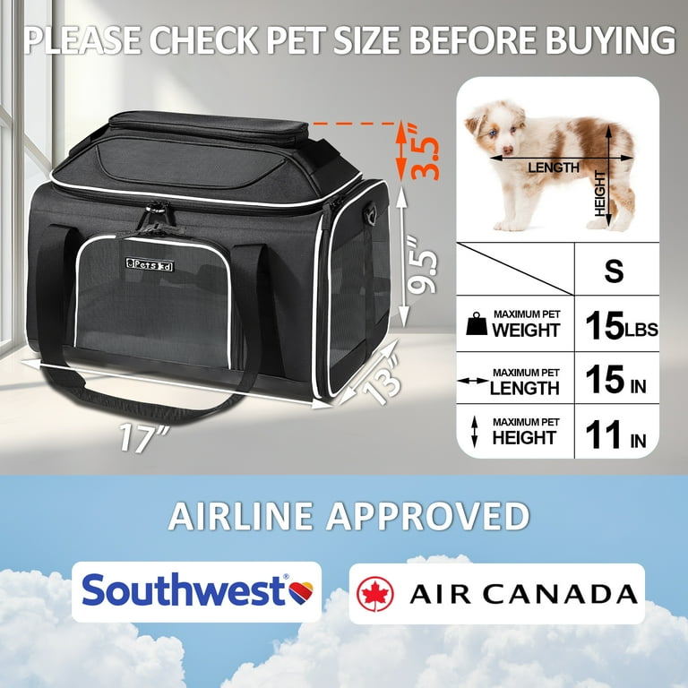 PETSKD Cat Carriers Top Expandable Pet Carrier for Small Cats Dog with Locking Safety Zippers Soft Sided Carrier with 5 Ventilated Windows 17x13x9.5 inches Black Walmart