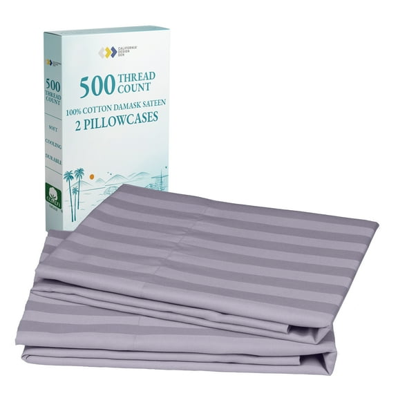 Soft & Silky 500 Thread Count 100% Cotton Sateen, Smooth With A Classic Opening, Set Of 2 King Pillow Cases (Damask Stripe - Lavender)