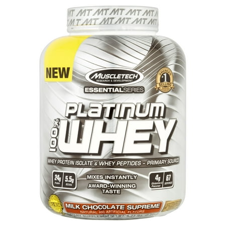 MuscleTech Active Nutrition Essential Series Platinum 100% Whey Protein Isolate & Peptides, Milk Chocolate Dietary Supplement Powder, 5.03 lbs