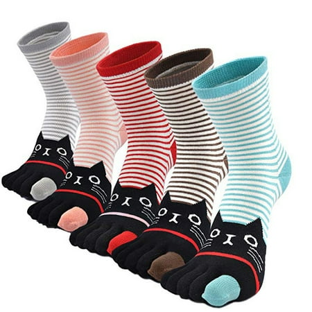 

CLZOUD Cool Socks for Women Multicolor Cotton 5pairs Women Fingers Toe Socks Cotton Odd Socks Cartoon Cat Animals Colourful