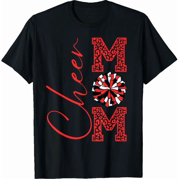 Cheer Mom _ Red Black White _ Leopard Print T-Shirt