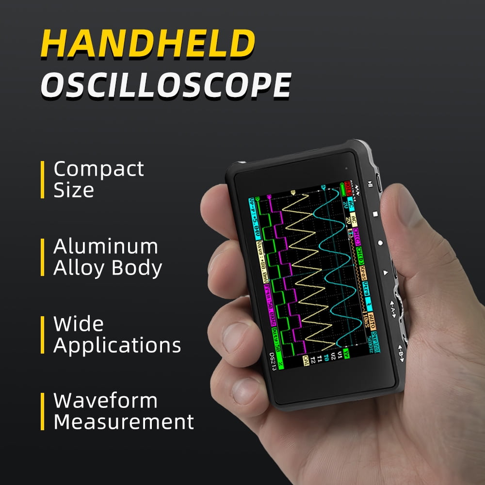 Handheld Oscilloscope DS213, Portable Oscilloscope Mini Size Handheld, Built-in Rechargeable Battery, 4 Channels, 15Mhz Bandwidth, Entry Level Oscilloscope for Beginner