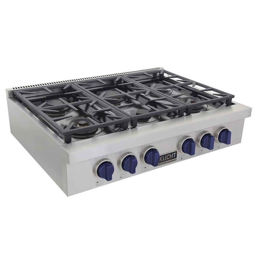 Pemberly Row 36" Propane Gas Range in Stainless Steel with Royal Blue Knobs