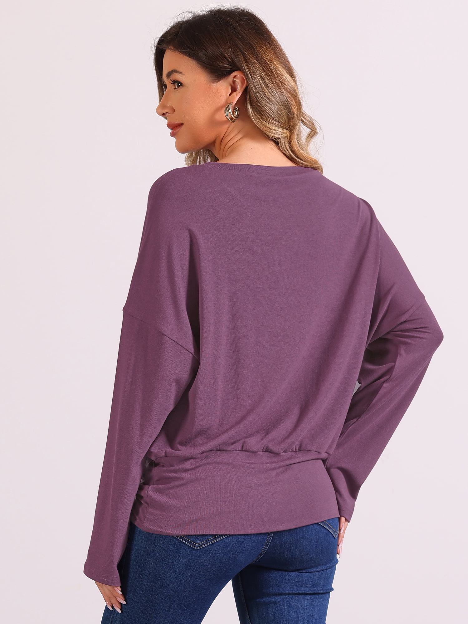 DARING DIVA Women's Casual Long Sleeve Knit Drop Shoulder Loose Blouses XS Plum Purple