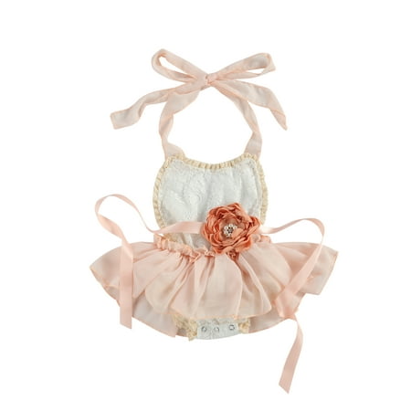 

Canrulo Baby Girls Summer Outfits Tutu Skirt Halter Lace Romper Floral Belt Pink 18-24 Months