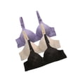 thumbnail image 2 of INSPIRE CHICWomen Comfortable Soft Stretchy Basic Full Coverage Wirefree Non-Wired Everyday Bra 3 Pcs Black+Cream+Light Purple-Flower 38/85 Fit 34A 34B, 2 of 6