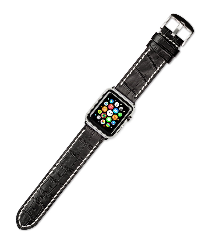 Apple Watch Strap Panerai Style Alligator Grain Watch Band Black