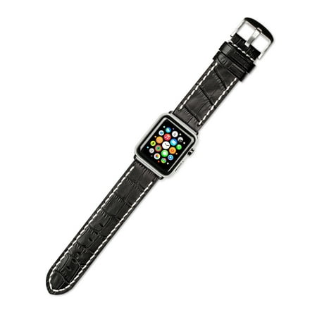 Apple Watch Strap - Panerai Style Alligator Grain Watch Band - Black - Fits 42mm Series 1 & 2 Apple Watch [Silver