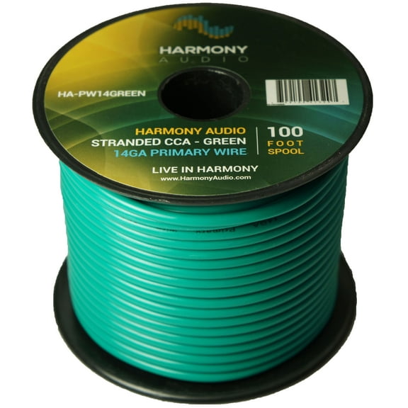 Harmony Car Primary 14 Gauge Power or Ground Wire 100 Feet Spool Green Cable New