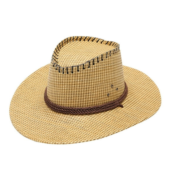 yunLCZ Western Cowboy Hat for Men Women Adult Casual Plaid Western Fashion Cowboy Sun Hat Wide Brim Travel Sun Cap for All Seasons