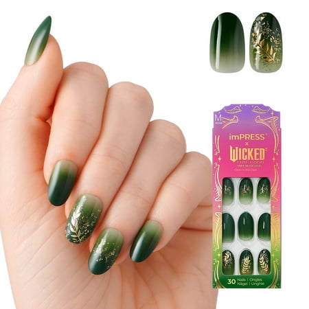 imPRESS X WICKED: FOR GOOD Press On Nails, ‘Defy Expectations’, Green, Medium Oval, 30 Fake Nails