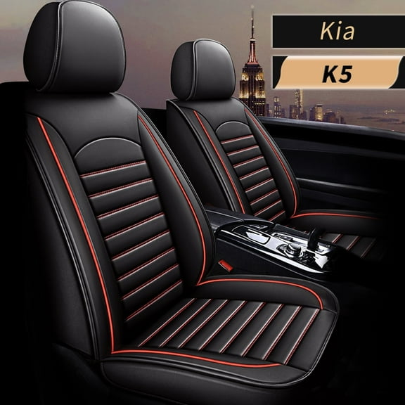 AOMSAZTO Fit Kia K5 2021 Black & Red Car seat Cover 5-seat Faux Leather Full Set Compatible Airbag