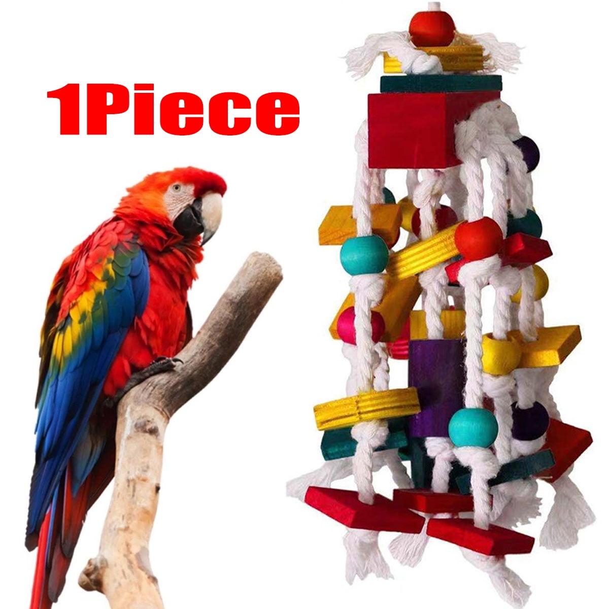 MEWTOGO Bird Block Toys with Bells for Medium Parrots and Birds Like African Grey and Cockatoos 