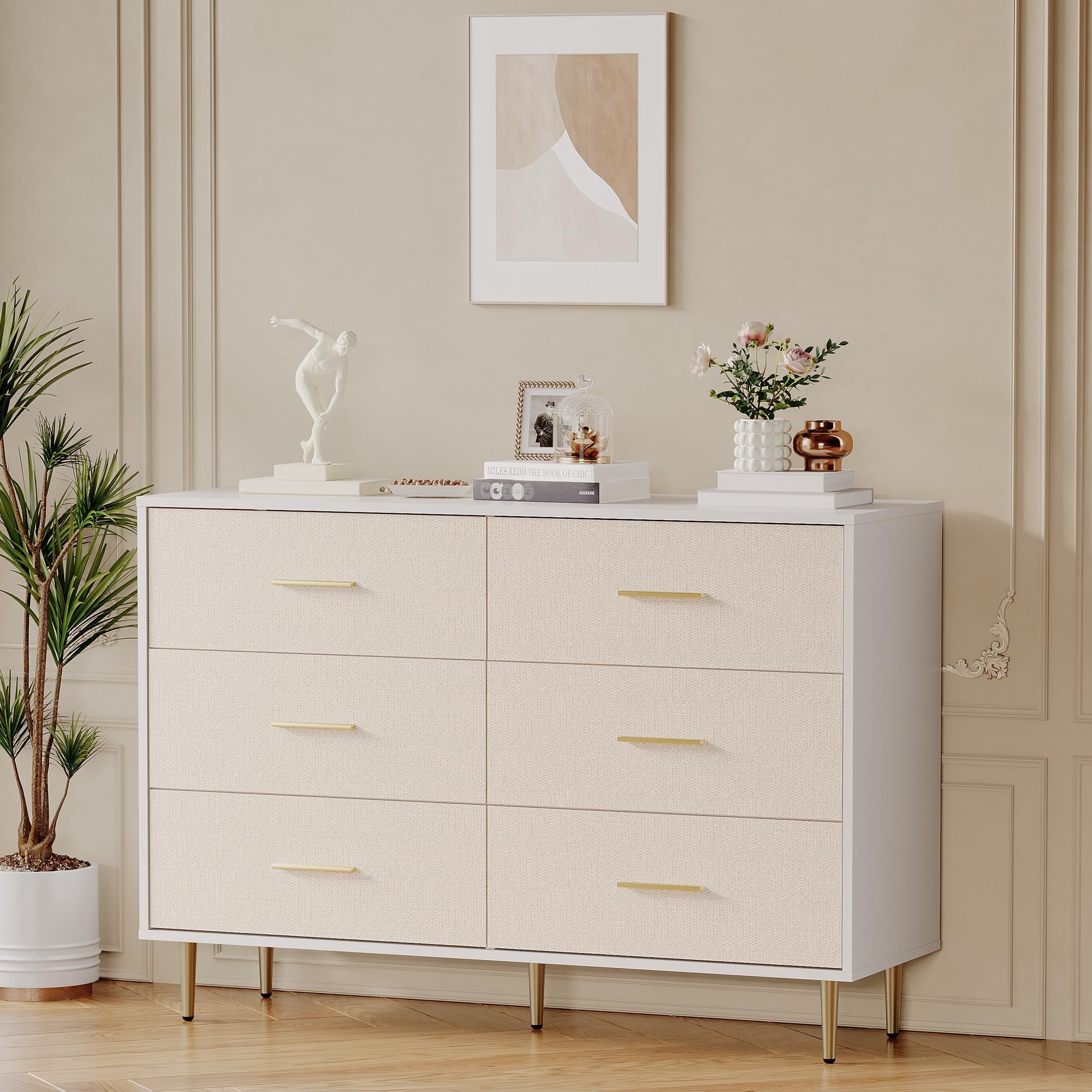 small white dresser with gold hardware Handles,3-Drawer Wooden Nightstand & Narrow Accent Cabinet,Linen-Textured Modern Chest of Drawers for Living Room, Bedroom select30