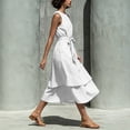 thumbnail image 6 of Blmnix Tank Women Dress Flowy Dresses A Line Dresses Linen Dress Petticoat Cocktail-Length Sleeveless Crew Neck White Belted Casual Summer Dresses for Women XXXL, 6 of 7