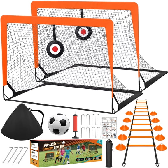 EZBY Soccer Goals for Kids, 4'x3' Portable Soccer Goals for Backyard, Soccer Training Equipment with Pop-up Soccer Net, Ball, Ladder, Cones, Targets & Carry Bag for Outdoor Games,Gift Box