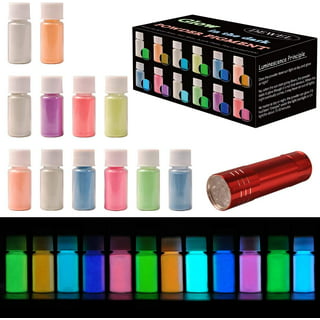 12 Colour Glow In The Dark Pigment Powder - Epoxy Resin Luminous Powder  Skin Safe Long Lasting Self Glowing Dye