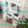 thumbnail image 5 of Linsy Home Large 47.2" Makeup Vanity With Mirror And 11 Lights, Glass Top Vanity Desk with 9 Drawers & 2 Adjustable Cabinets, Dressing Table with Charging Station & Hair Dryer Rack For Bedroom, White, 5 of 9