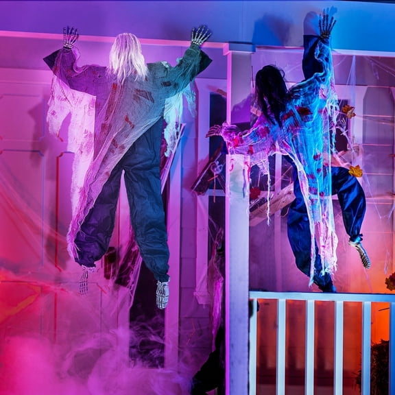 Joyfy 2 Pack 47 inch Halloween Decor Climbing Zombie Skeleton with Bloodstains,Halloween Hanging Decorations Indoor and Outdoor Yard Decorations