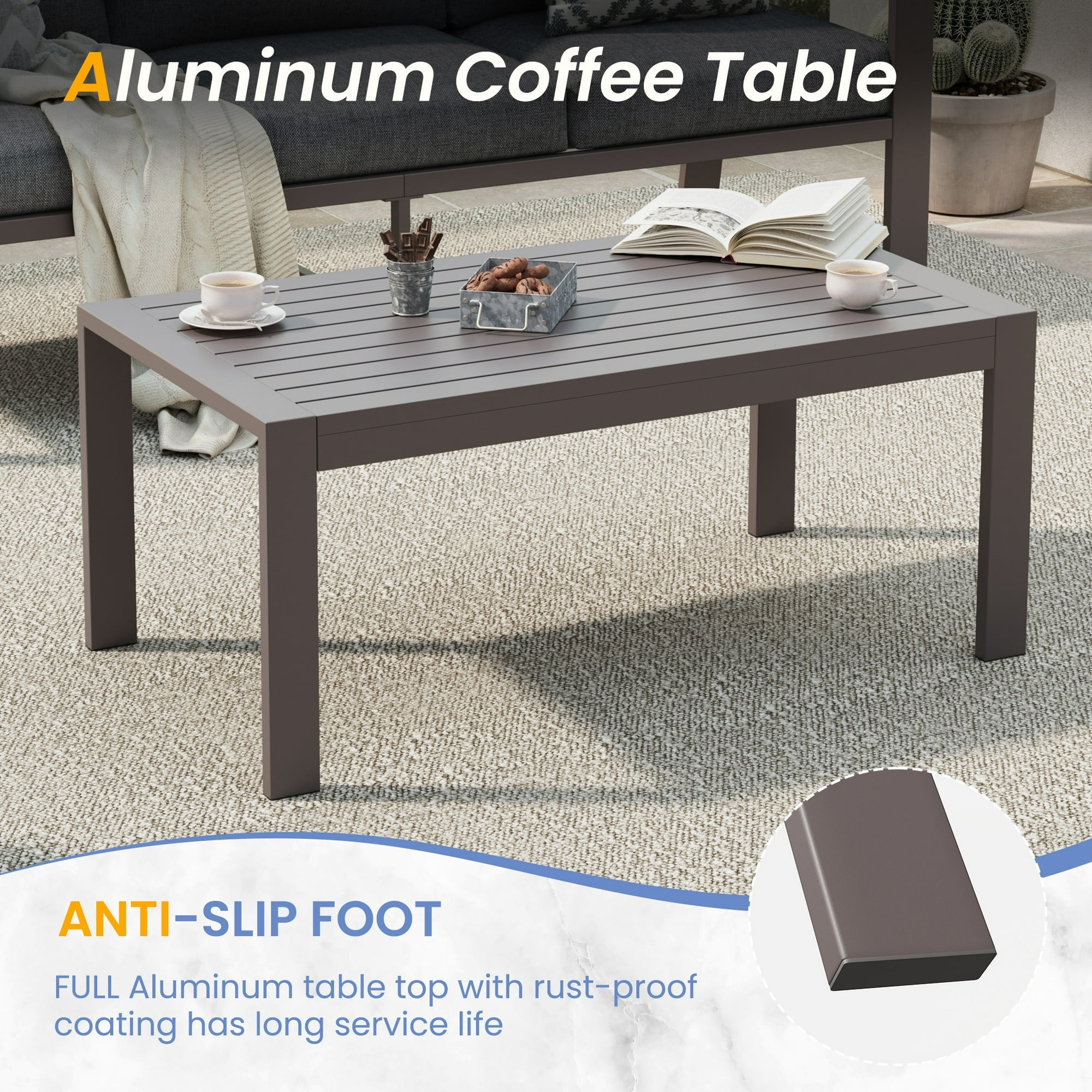 UDPATIO Aluminum Patio Furniture Set, Contemporary Outdoor Couch Set, Aluminum Patio Conversation Set, Gray