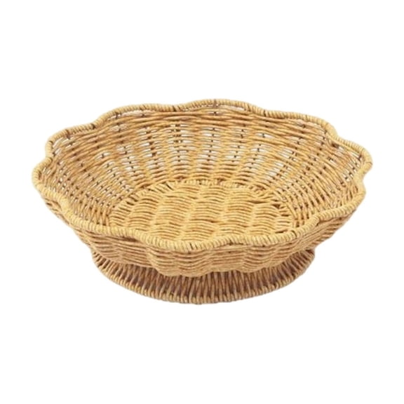 Hand-Woven Flower-Shaped Storage Basket, Wicker Fruit Bowl Pedestal, Rattan Snack Basket Candy Container for Kitchen Counter, Dining Table, Living Room Home Decor