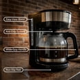 thumbnail image 3 of OVENTE 12-Cup Drip Coffee Maker, Auto Keep Warm Function, Anti-Drip system with Reusable Filter and Borosilicate Glass Carafe, One-touch Operation, Black CM412B, 3 of 7