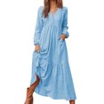 thumbnail image 2 of IDALL Maxi Dresses,Casual Dresses Autumn Womens Button Cotton Retro Casual Long Sleeve Dress Long Sleeve Dress,Long Dresses,Flowy Dresses Light Blue Dress 2XL, 2 of 4