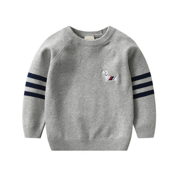 Chandail Tricoté pour Tout-Petit Garçon, Chandail Garçon, Chandail à Manches Longues en Coton avec Broderie, Chandail à Motif de Dessin Animé pour 2-6T