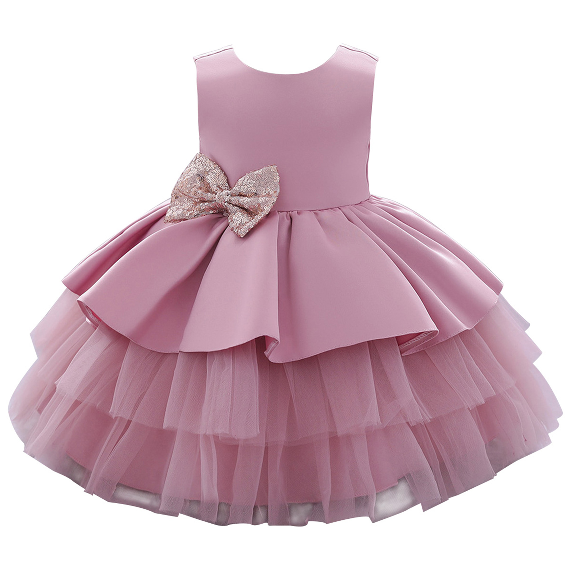 Bow Dream Baby Flower Girl Dresses Lace Bowknot Wedding Pageant Formal Tutu Gown 