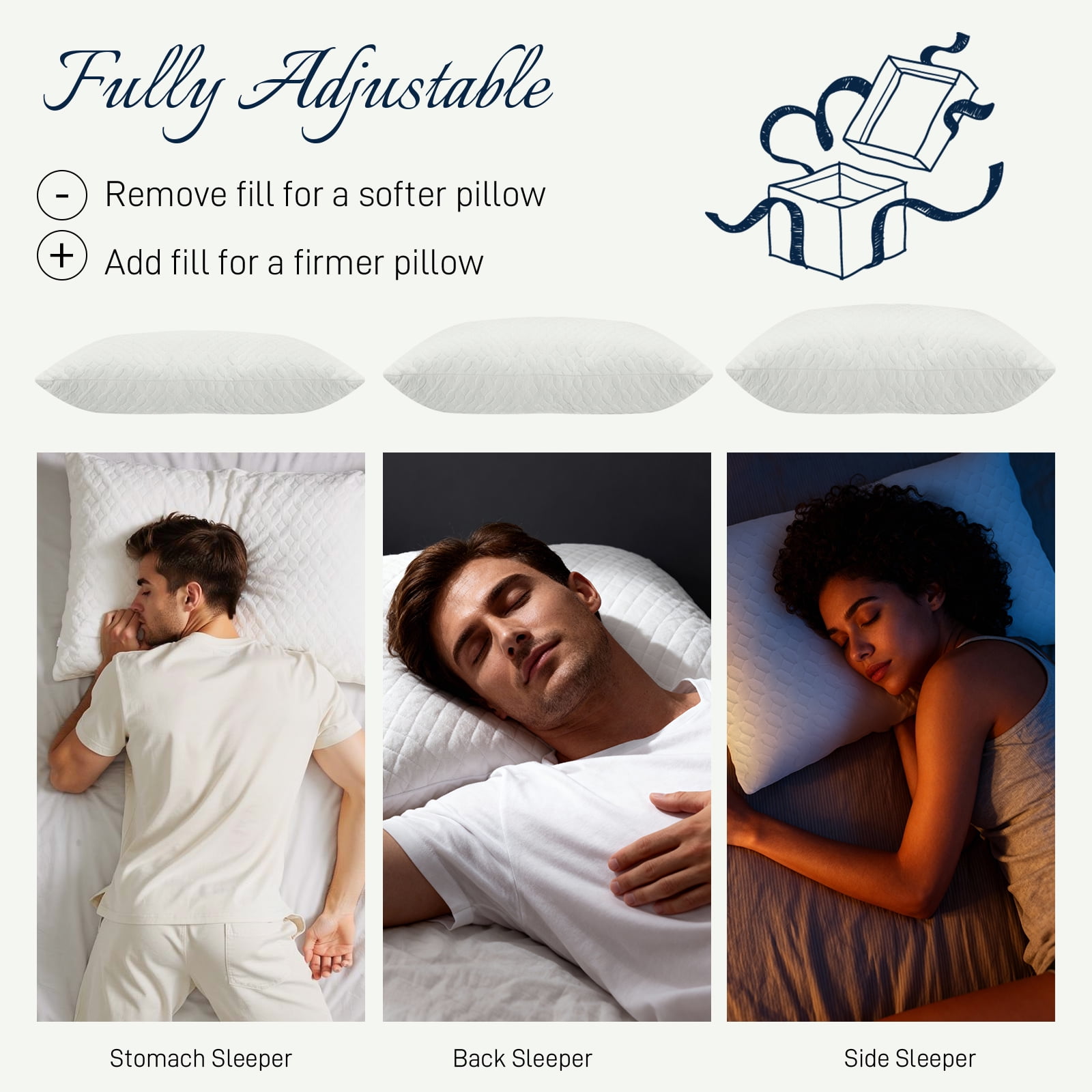 Bed Pillows Cross Cut Memory Foam For Sleeping,Queen Size Bedding Pillow(White), Original Pillow for Sleeping，Adjustable Density for Back, Stomach and Side Sleeper