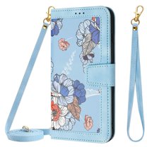 Allytech for Google Pixel 8 Pro Wallet Case, Premium PU Leather Cards Slots Shoulder Strap Hand Wrist Fashion Floral Pattern Wallet Phone Case for Google Pixel 8 Pro - Blue