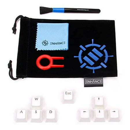 - ENHANCE Gaming Keyboard Keycaps Set FPS Upgrade Kit - 9 PBT Clear Translucent Backlight Key Caps for Cherry MX Mechanical Keyboards - Includes Keycap Puller, Dust Brush & Fiber Cloth - Ghost White