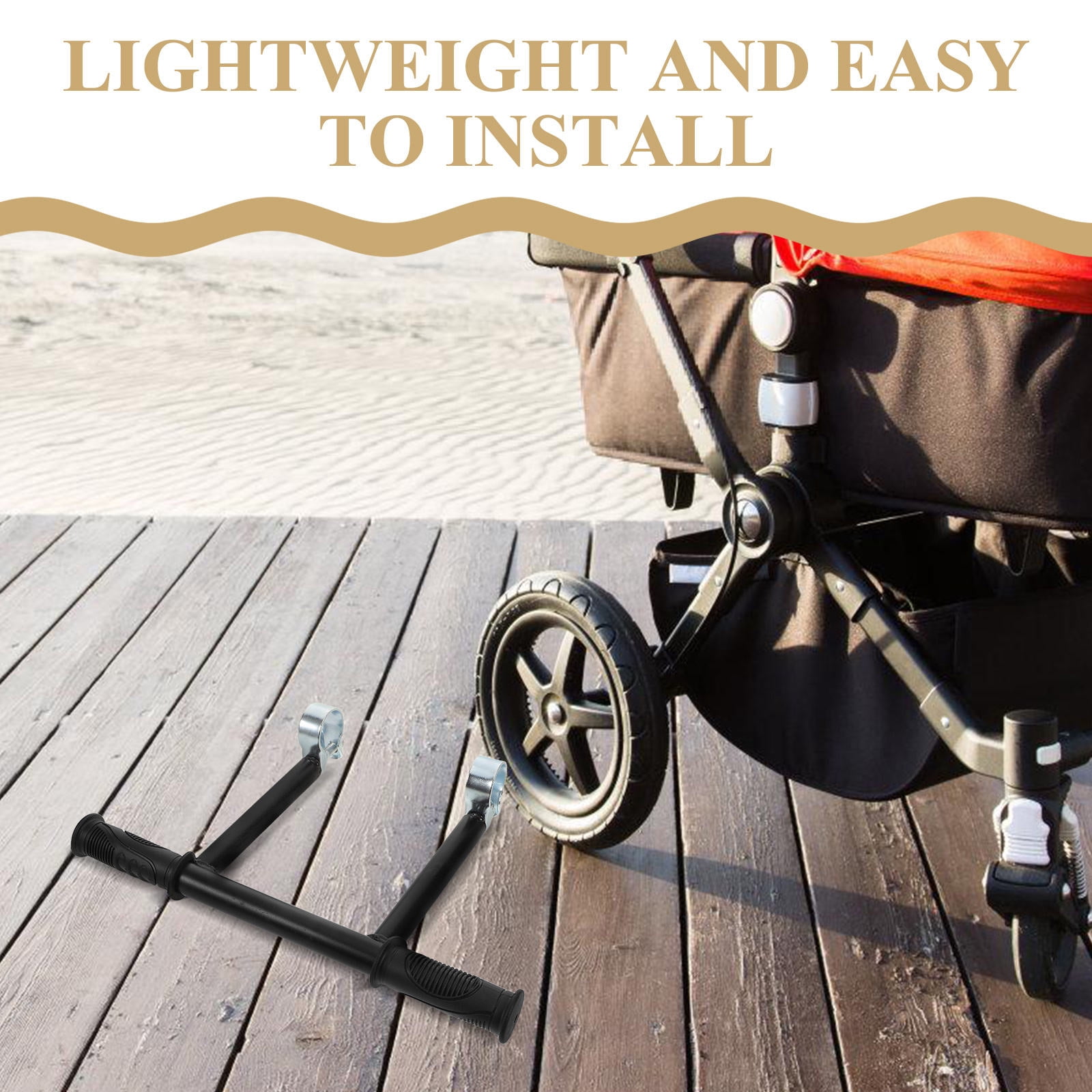 BESTYASH Black Stroller Handlebar Extension with Ergonomic Plastic Grip, 1 Set for Comfortable Family Outings and Walks