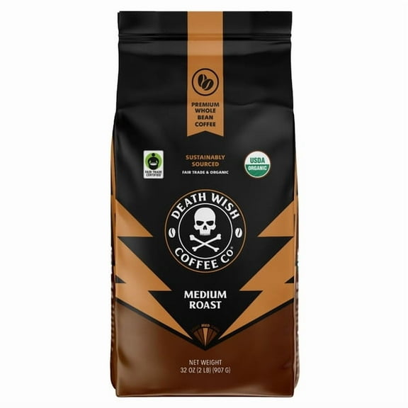 Death Wish Coffee Medium Roast Whole Bean, 2 lbs
